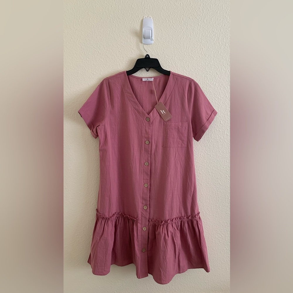 Pink Button-Down Mini Dress